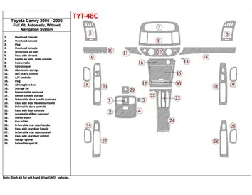 Kompletná sada Toyota Camry 2005-2006, Automatická prevodovka, Bez systému NAVI, Bez súpravy OEM interiéru BD Dash Trim Kit - 1