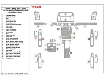 Toyota Camry 2005-2006 Kompletná sada, Manuálna prevodovka, So systémom NAVI, Bez OEM interiéru BD Dash Trim Kit - 1