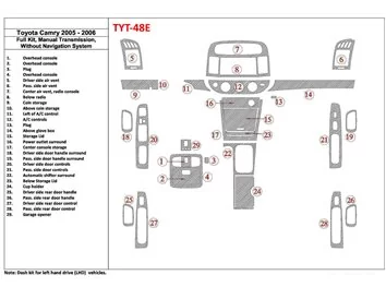 Toyota Camry 2005-2006 Kompletná sada, Manuálna prevodovka, Bez systému NAVI, Bez OEM Interiéru BD Dash Trim Kit - 1