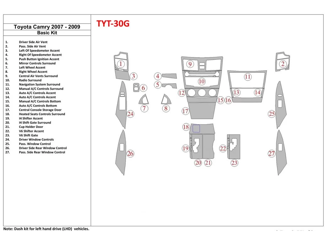 Toyota Camry 2007-2010 Základná súprava interiéru BD Dash Trim Kit - 1