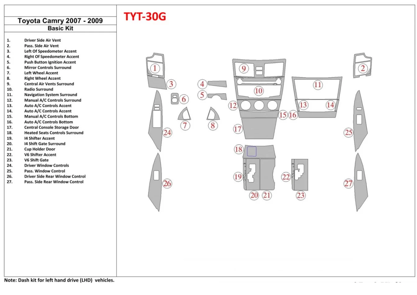 Toyota Camry 2007-2010 Základná súprava interiéru BD Dash Trim Kit - 1
