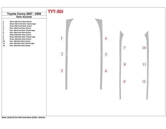 Toyota Camry 2007-2010 Vložky do dverí Interiér BD Dash Trim Kit - 1