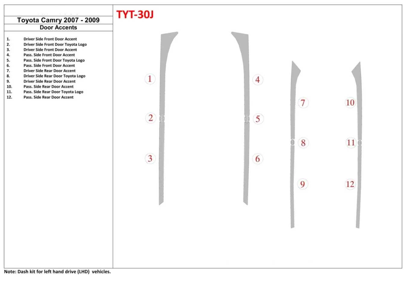 Toyota Camry 2007-2010 Vložky do dverí Interiér BD Dash Trim Kit - 1