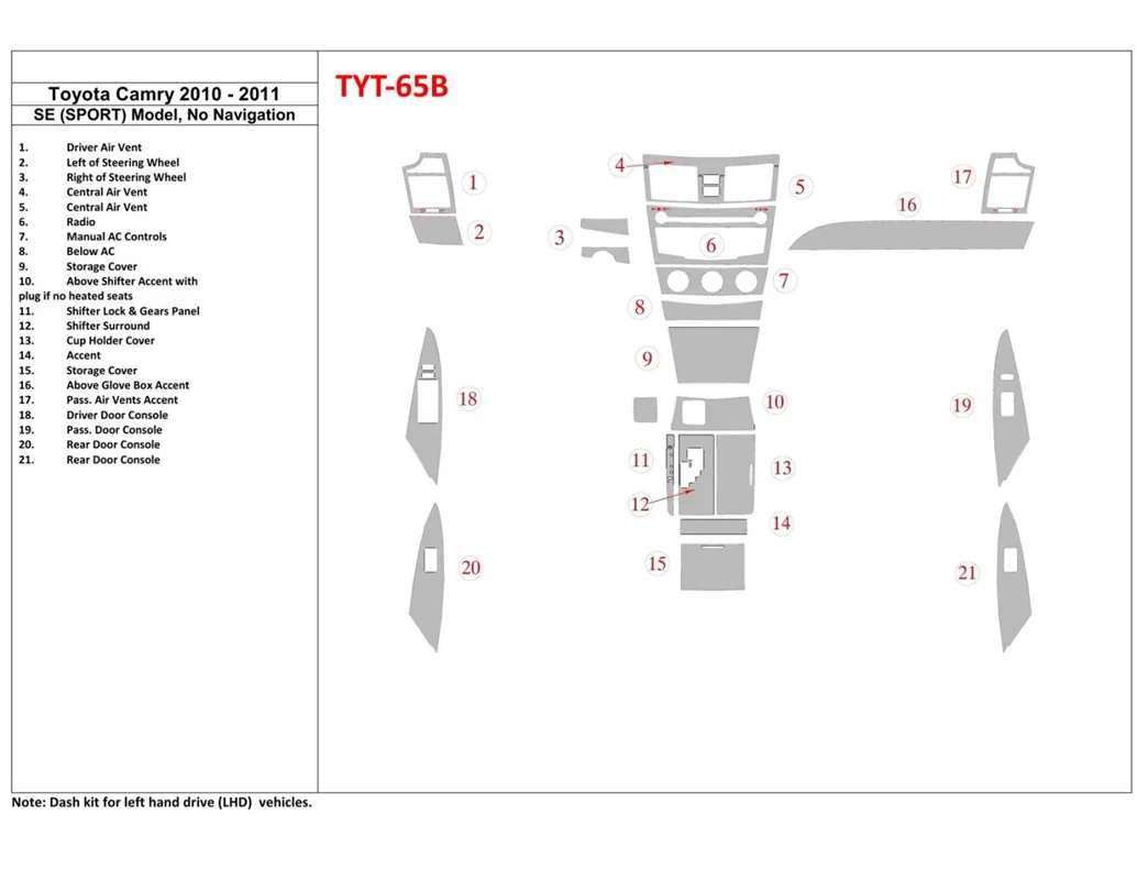 Športový model Toyota Camry 2010-2011 SE, bez súpravy NAVI interiéru BD Dash Trim Kit - 1