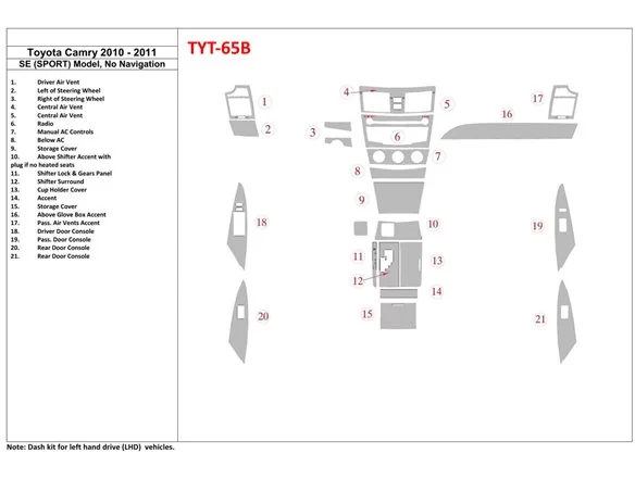 Športový model Toyota Camry 2010-2011 SE, bez súpravy NAVI interiéru BD Dash Trim Kit - 1
