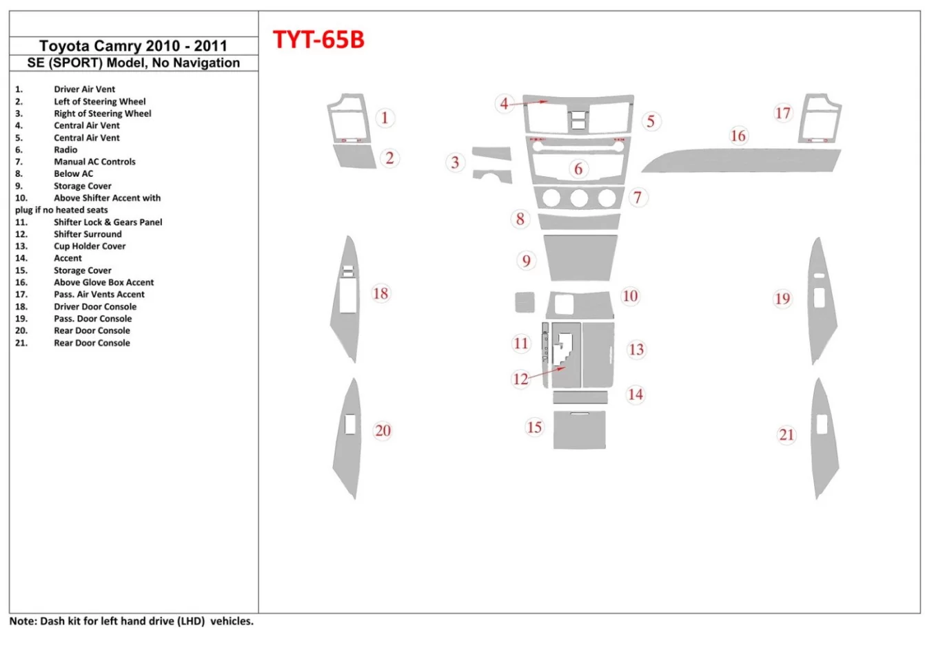 Športový model Toyota Camry 2010-2011 SE, bez súpravy NAVI interiéru BD Dash Trim Kit - 1