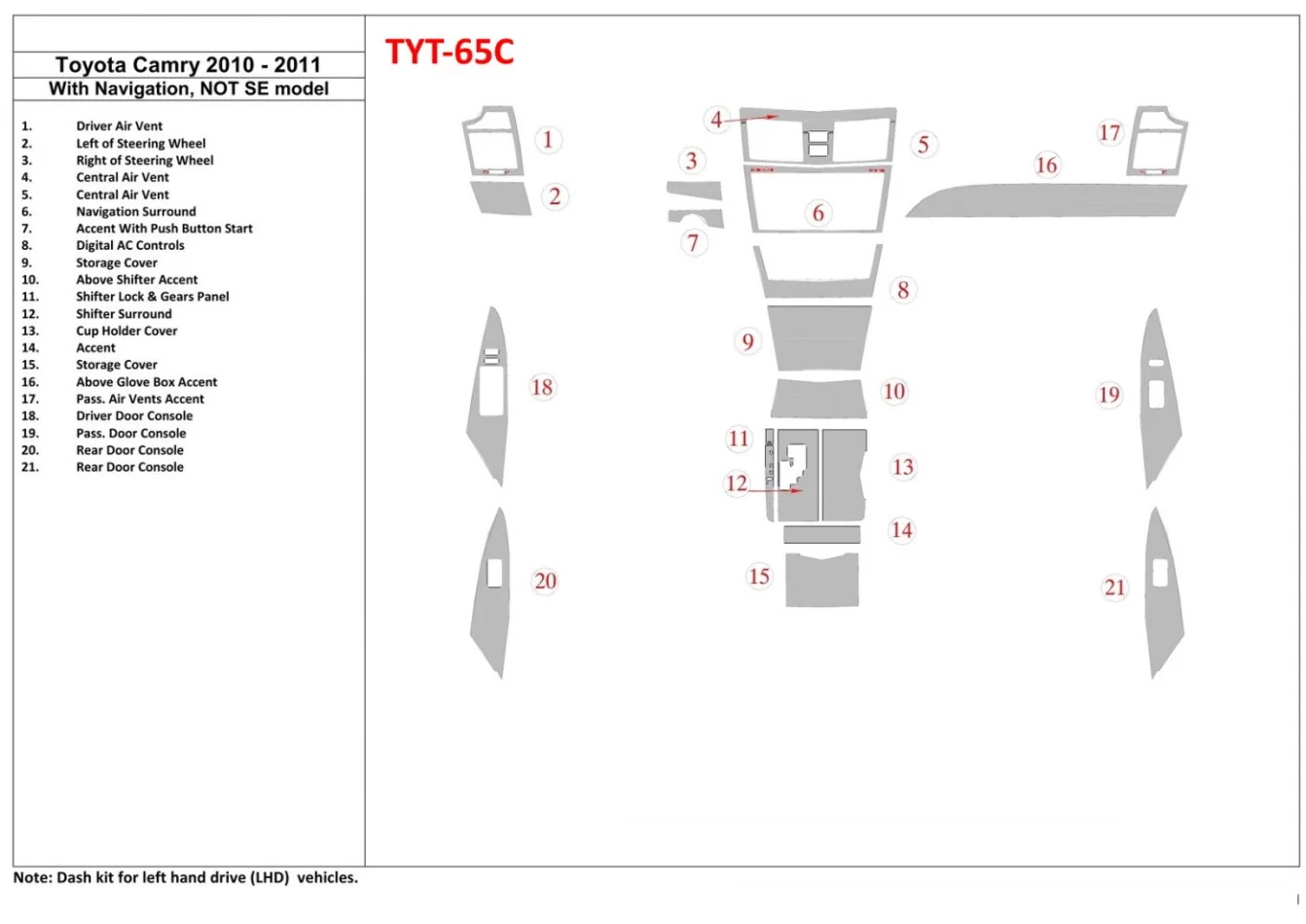 Toyota Camry 2010-2011 s NAVI, ?? Súprava obloženia palubnej dosky pre interiér modelu SE - 1