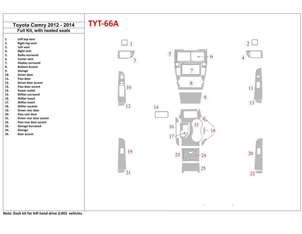 Kompletná súprava Toyota Camry 2012-UP s vyhrievaním interiéru sedadiel BD Dash Trim Kit - 1