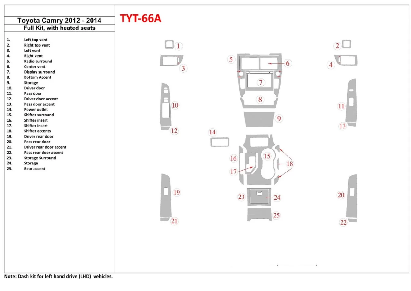 Kompletná súprava Toyota Camry 2012-UP s vyhrievaním interiéru sedadiel BD Dash Trim Kit - 1