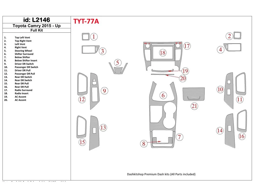 Kompletná súprava obloženia palubnej dosky BD Toyota Camry 2015-UP - 1
