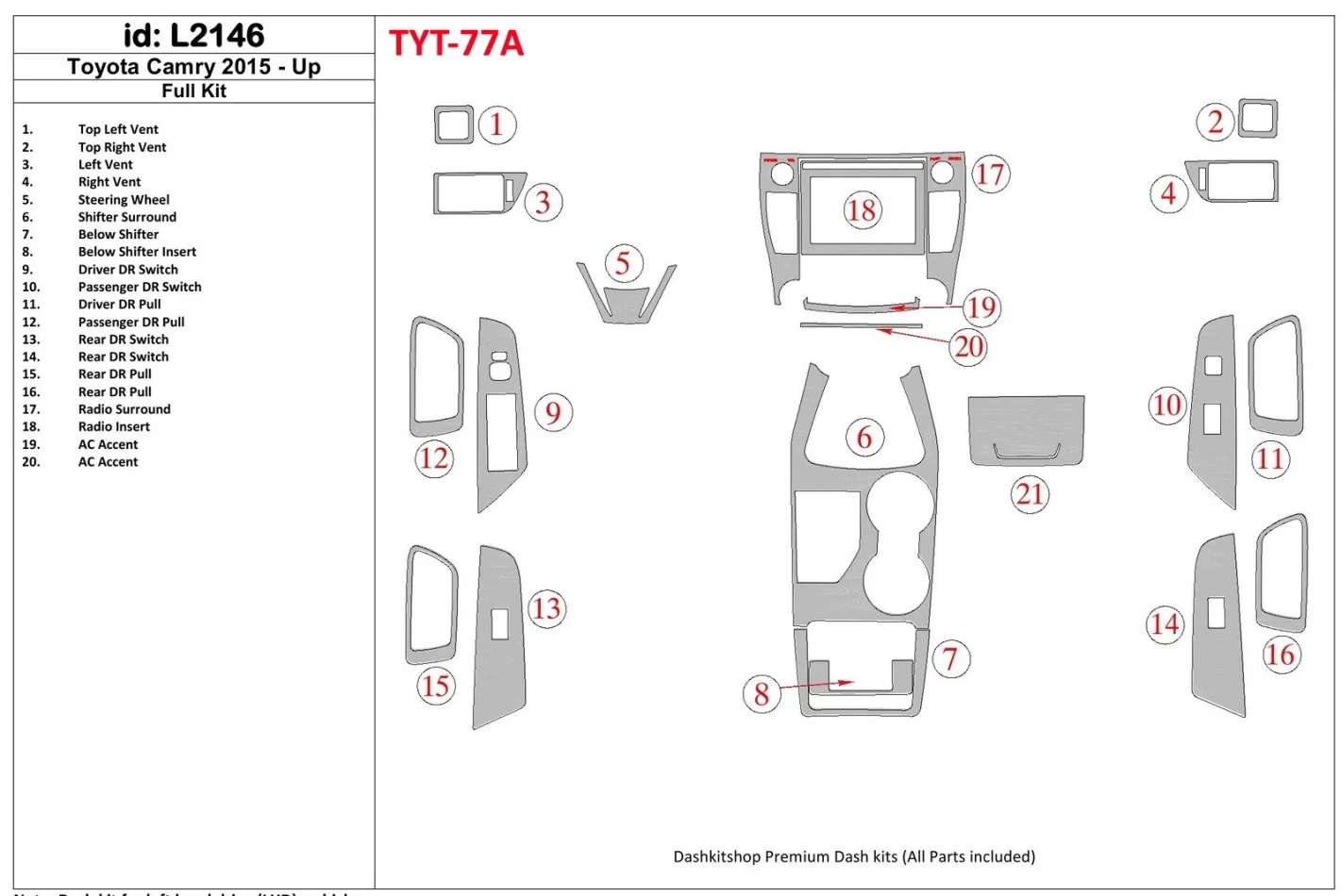 Kompletná súprava obloženia palubnej dosky BD Toyota Camry 2015-UP - 1