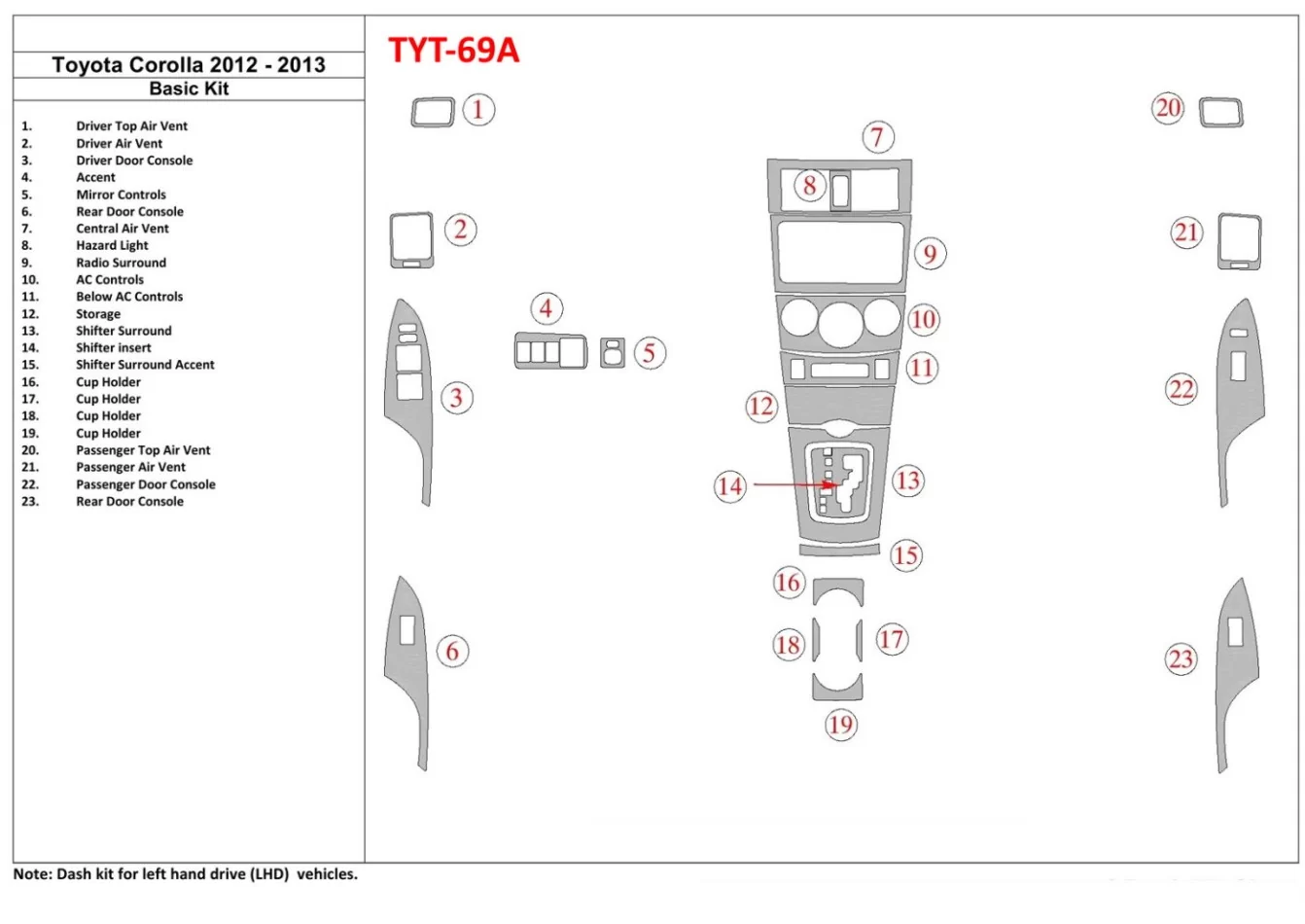 Toyota Corolla 2012-2013 Základná súprava interiéru BD Dash Trim Kit - 1