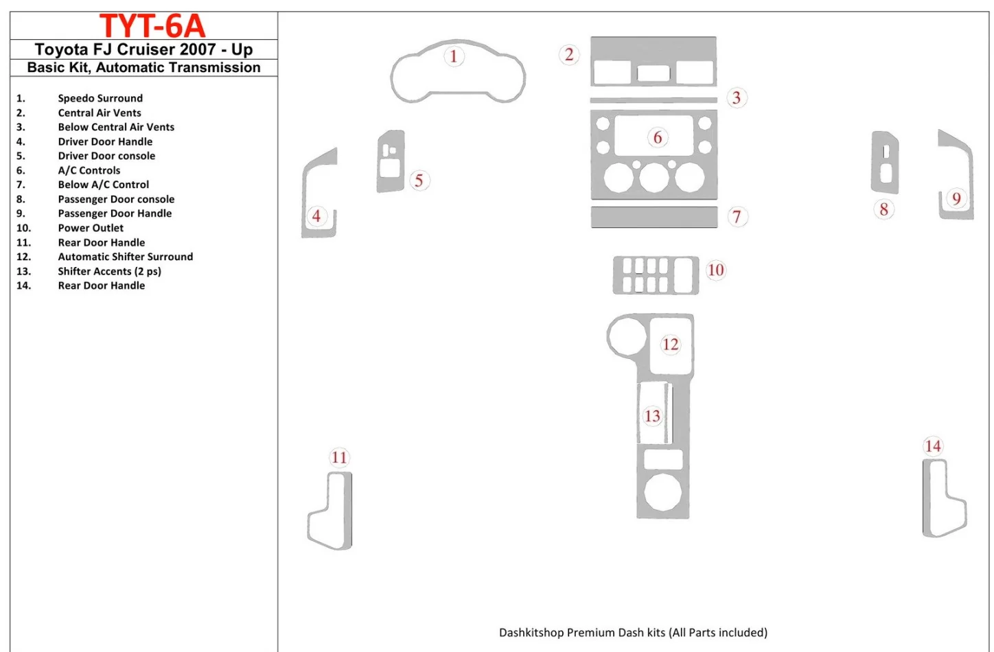 Základná sada Toyota FJ Cruiser 2007-UP, súprava obloženia interiéru automatickej prevodovky BD - 1