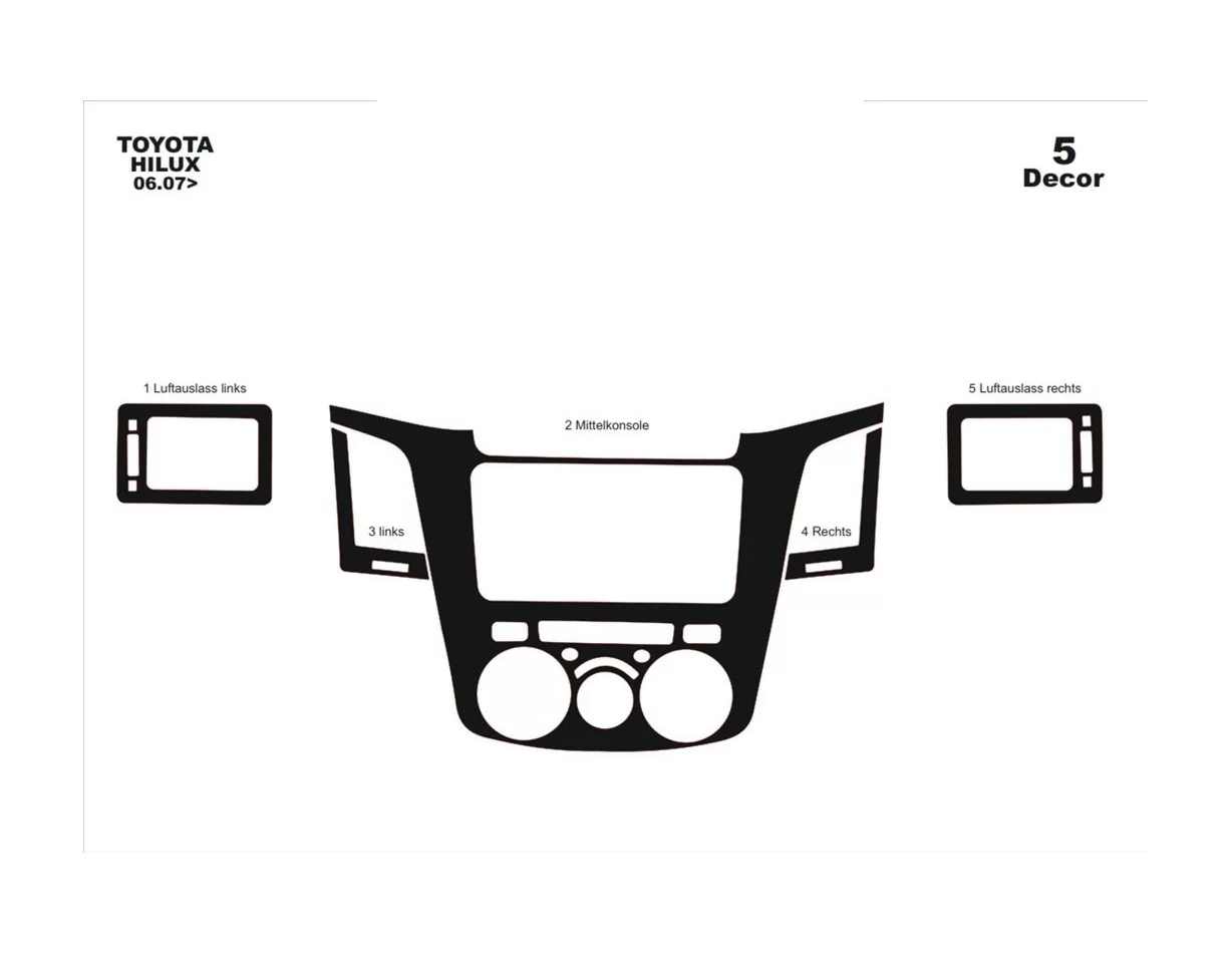 Toyota Hilux MK7 2004–2015 3D súprava obloženia palubnej dosky interiéru 5-dielna súprava obloženia palubnej dosky - 1