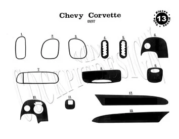 Chevrolet Corvette 09.1997 Súprava obloženia palubnej dosky 3D interiéru Dekorácia palubnej dosky 13 dielov - 1