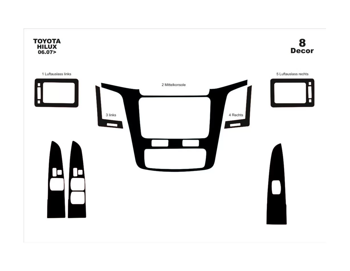 Toyota Hilux MK7 2004–2015 Súprava obloženia palubnej dosky DIGI 3D interiéru 8-dielna súprava obloženia palubnej dosky - 1