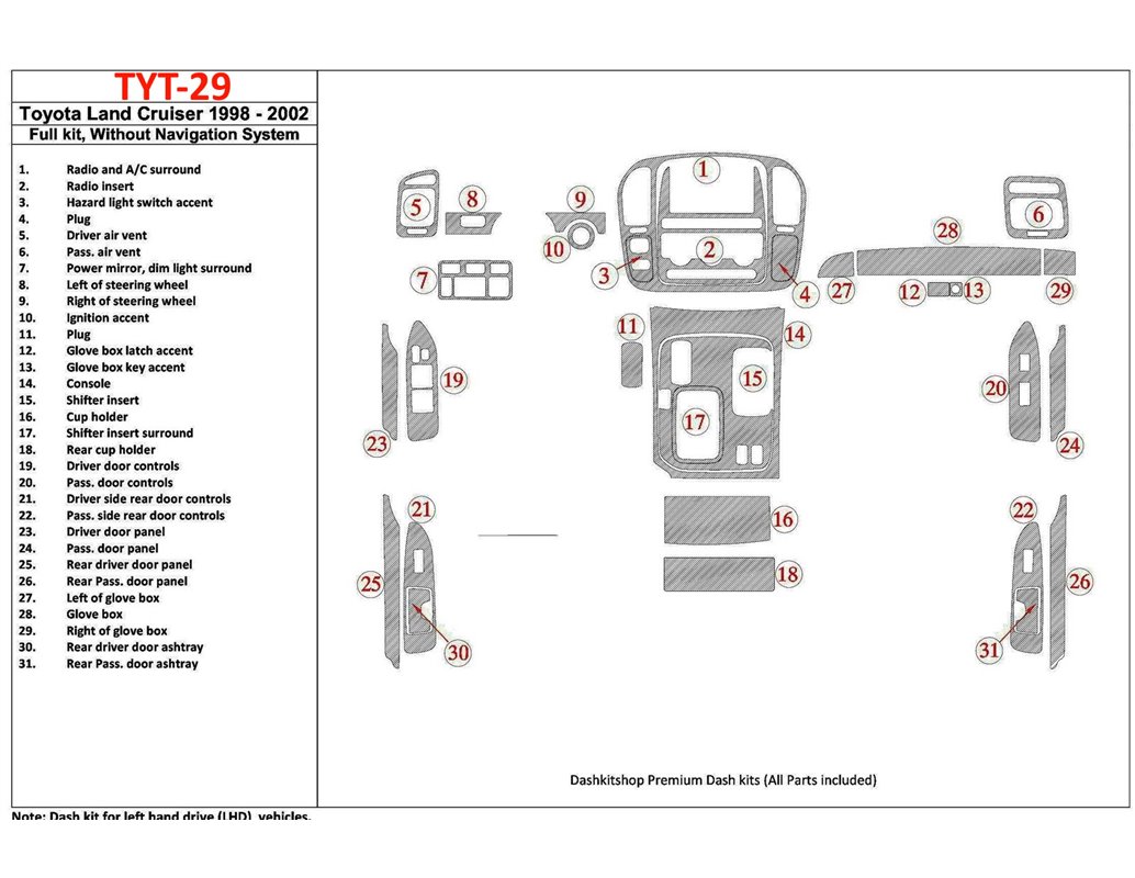 Toyota Land Cruiser Prado 150 2009 2014 Interior Bd Dash Trim Kit