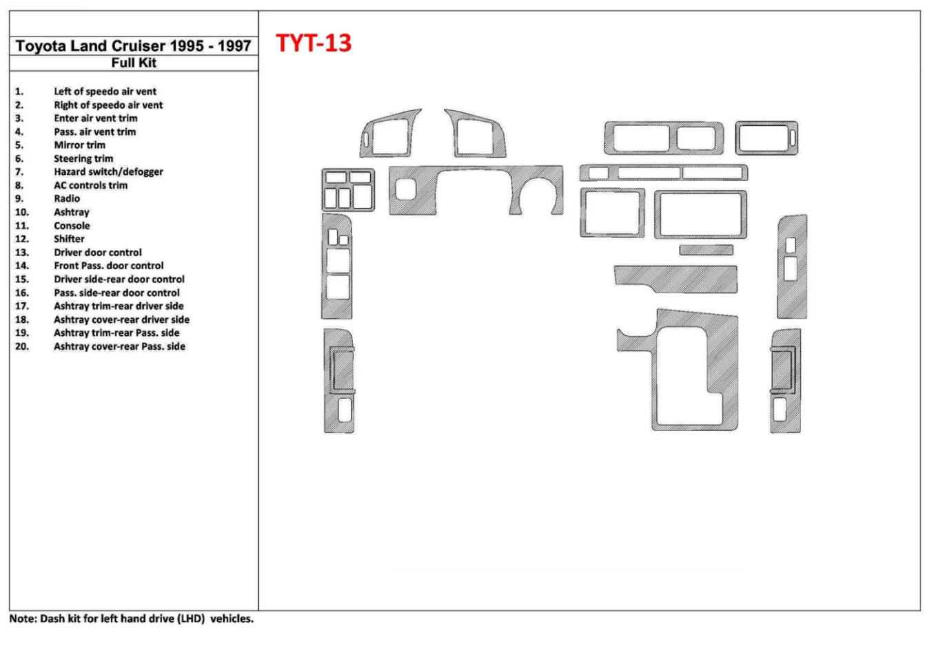 Toyota Land Cruiser 80 1995-1997 Kompletná sada, 20 dielov Súprava interiéru BD Dash Trim Kit - 1