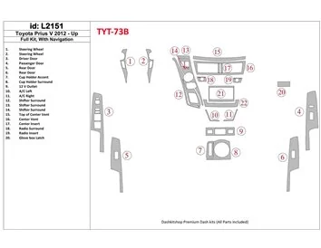 Kompletná súprava Toyota Pius V 2012-UP s vnútornou súpravou NAVI BD Dash Trim Kit - 1