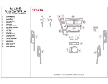 Kompletná sada Toyota Pius V 2012-UP, bez súpravy NAVI interiéru BD Dash Trim Kit - 1