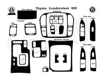 Toyota Prado 01.97-12.00 Súprava obloženia palubnej dosky 3D interiéru Dekorácia palubnej dosky 15 dielov