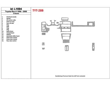 Toyota RAV-4 1998-2000 2 dvere, sada 16 dielov Interiér BD Dash Trim Kit - 1