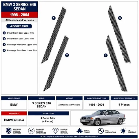 BMW 3 Series E46 1998-2004 3D dekor palubnej dosky, 4 dielov 2