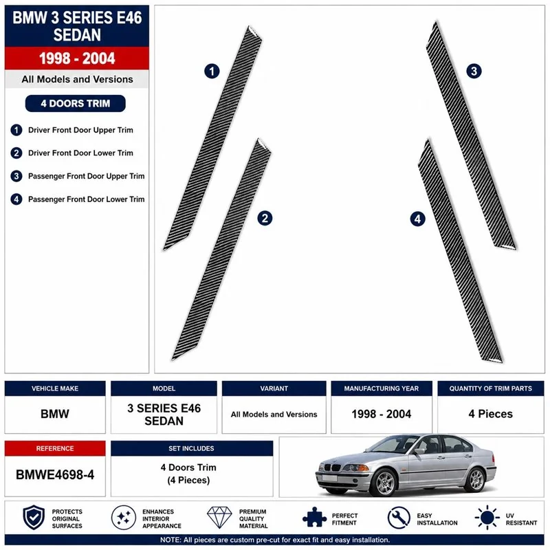 BMW 3 Series E46 1998-2004 3D dekor palubnej dosky, 4 dielov