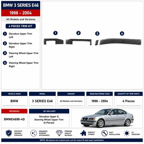 BMW 3 Series E46 1998-2004 3D dekor palubnej dosky, 4 dielov 2