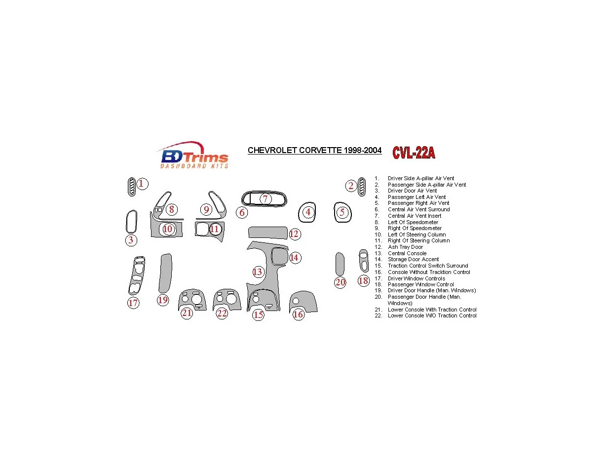 Chevrolet Corvette 1998-2004 Kompletná súprava interiéru BD Dash Trim Kit - 1