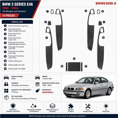 BMW 3 Series E46 1998-2004 3D dekor palubnej dosky, 11 dielov 2