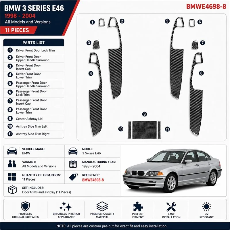 BMW 3 Series E46 1998-2004 3D dekor palubnej dosky, 11 dielov