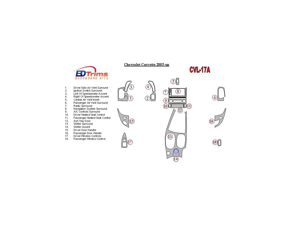 Chevrolet Corvette 2005-UP Kompletná súprava interiéru BD Dash Trim Kit - 1