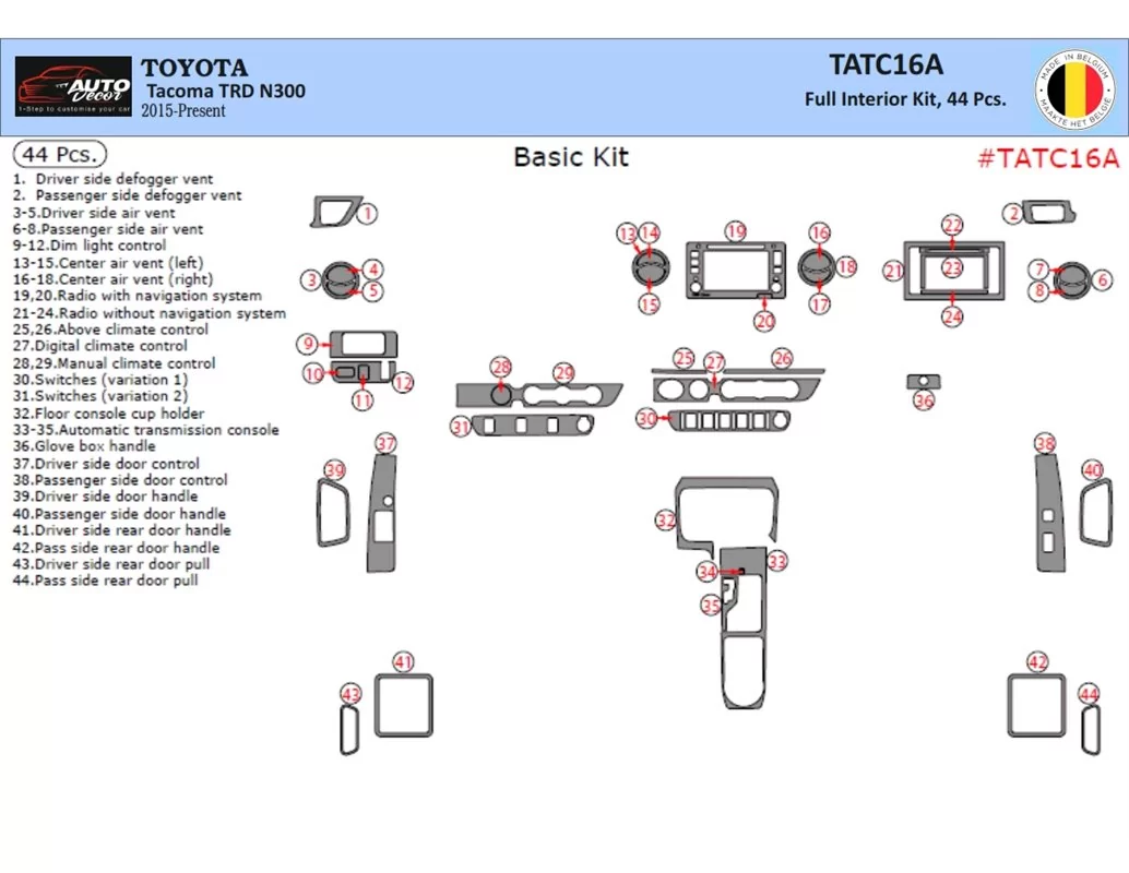 Toyota Tacoma 2016-2020 3D súprava obloženia palubnej dosky interiéru 44-dielna súprava obloženia palubnej dosky - 1