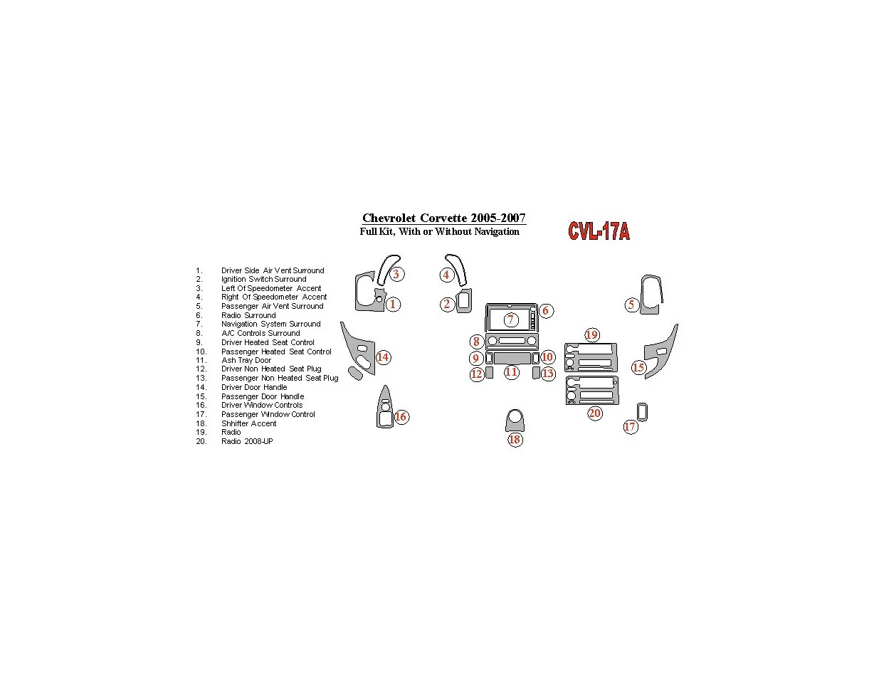 Kompletná sada Chevrolet Corvette 2005-UP, bez systému NAVI Interiér BD Dash Trim Kit - 1