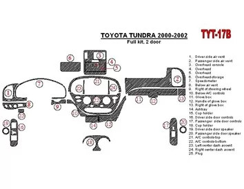 Toyota Tundra 2000-2002 2 dvere, kompletná sada, sada 25 dielov Interiér Súprava obloženia palubnej dosky BD - 1