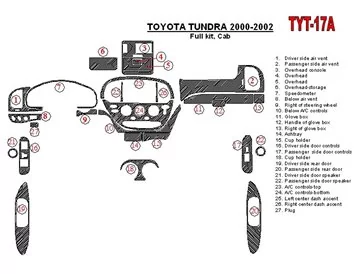 Toyota Tundra 2000-2002 4 dvere, kompletná sada, sada 27 dielov Interiér Súprava obloženia palubnej dosky BD - 1