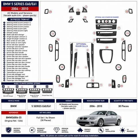 BMW 5 Series E60/E61 2004-2010 3D dekor palubnej dosky, 33 dielov