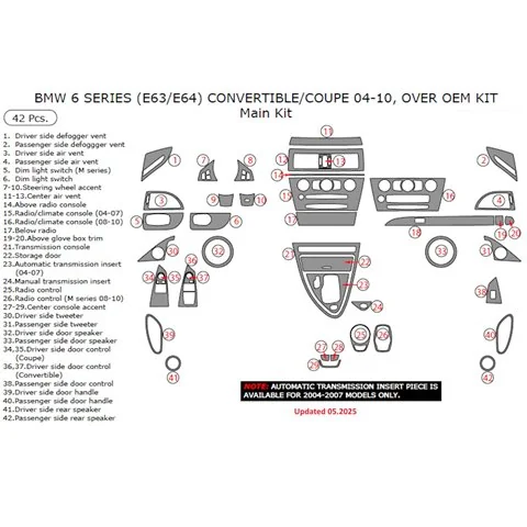 BMW 6-Series E 63 2008-2010 3D dekor palubnej dosky, 41 dielov 2