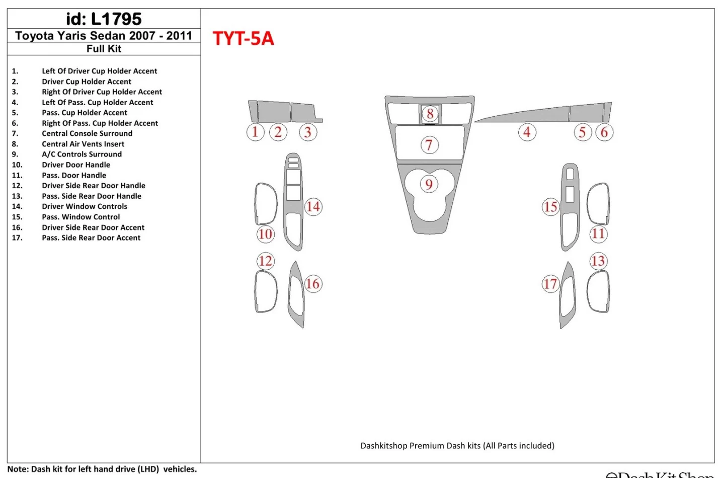 Toyota Yaris 2007-UP Kompletná súprava interiéru BD Dash Trim Kit - 1