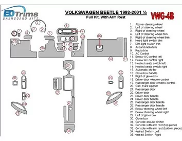 Volkswagen Beetle 1998-2001 kompletná sada, s lakťovou opierkou, sada 33 dielov Interiér BD Dash Trim Kit - 3