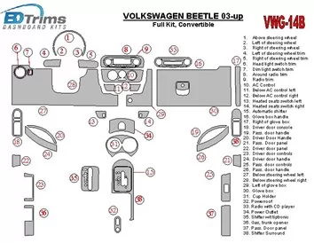 Kompletná sada Volkswagen Beetle 2001-2005 sa hodí pre kabrio a kupé s interiérom lakťovej opierky BD Dash Trim Kit - 3