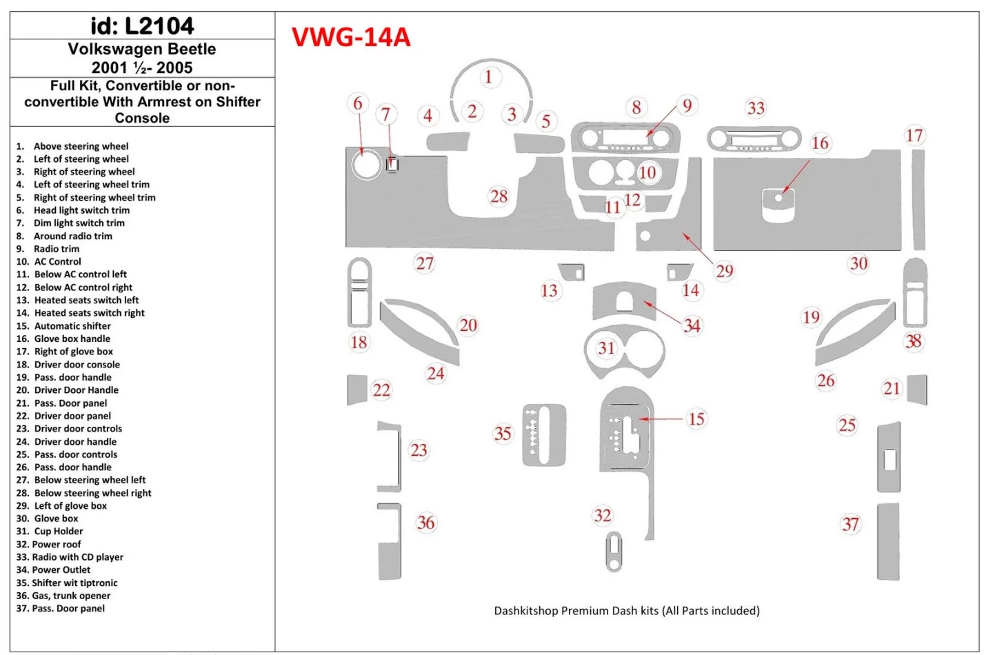 Volkswagen Beetle 2001-2005 Kompletná súprava interiéru BD Dash Trim Kit - 1