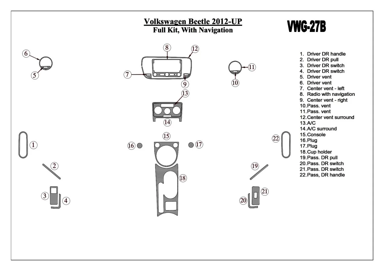 Kompletná súprava Volkswagen Beetle 2012-UP so súpravou NAVI interiéru BD Dash Trim Kit - 1