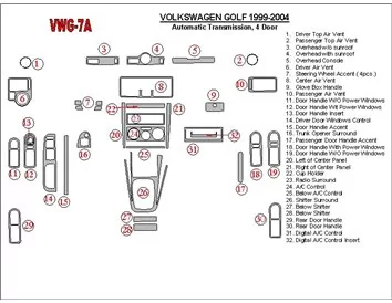 Volkswagen Golf 1999-2004 4 dvere, interiér automatickej prevodovky BD Dash Dem Kit