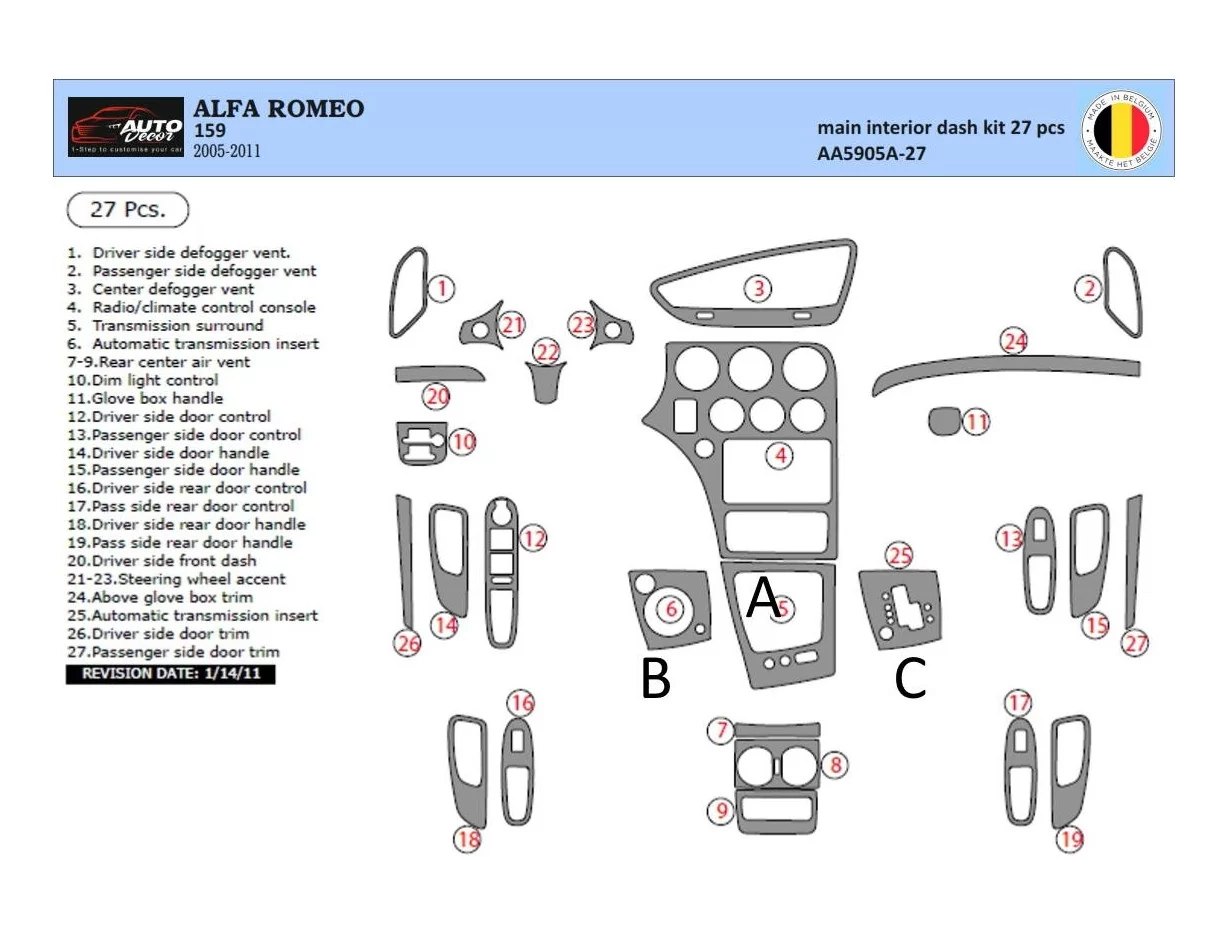 Alfa Romeo 159 2005-2011 Súprava 3D obloženia palubnej dosky interiéru Dekorácia palubnej dosky 27 dielov - 1