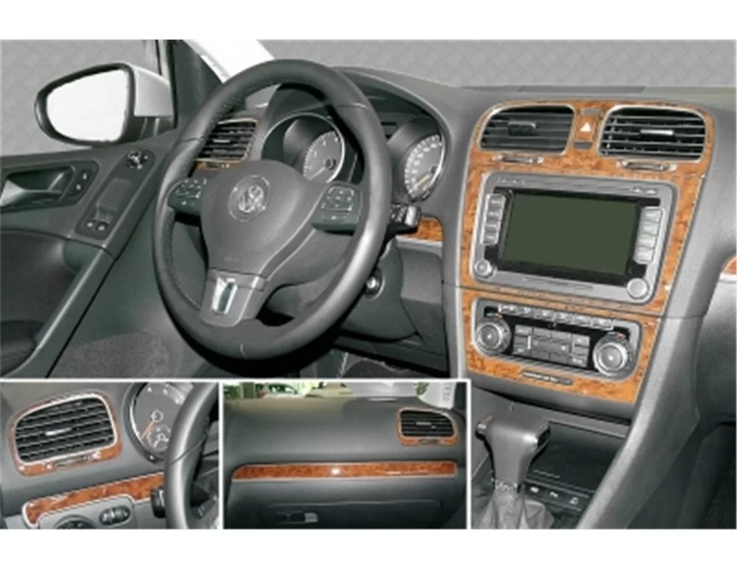 Volkswagen Golf VI 09.2008 Súprava obloženia palubnej dosky 3D interiéru Dekorácia palubnej dosky 15 dielov - 1