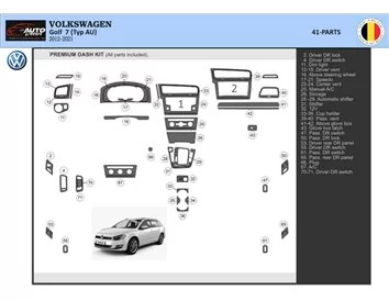 Volkswagen Golf VII AU 2012–2021 3D súprava obloženia palubnej dosky interiéru 41-dielna súprava obloženia palubnej dosky