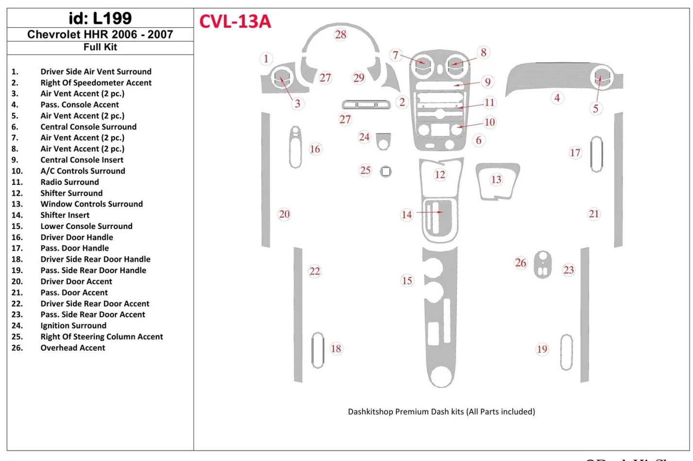 Chevrolet HHR 2006-2007 Kompletná súprava interiéru BD Dash Dekor Kit - 1