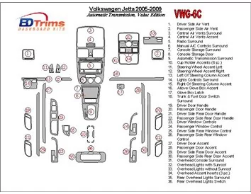 Volkswagen Jetta 2005-2009 Automatická prevodovka, Value Edition interiér BD Dash Trim Kit - 2